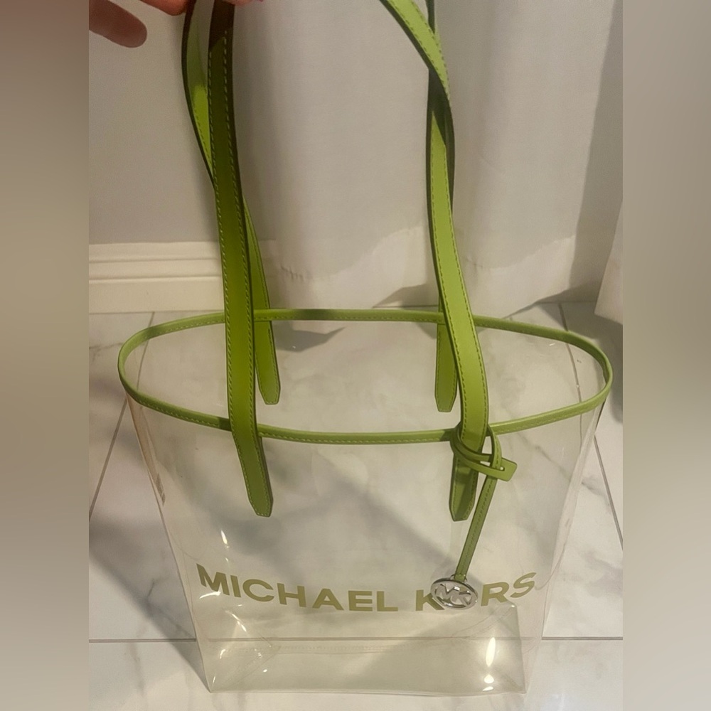Michael Kors Clear Tote with Lime Green Trim and Handles